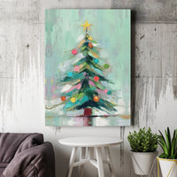 Colorful Painted Holiday Print, Abstract Christmas Tree Canvas Wall Art, Festive Seasonal Poster