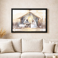 Holy Family Manger Canvas Art, Watercolor Nativity Canvas Print, Christian Christmas Wall Art, Religious Canvas Decor, Digital Download