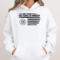 250 Years of Freedom Hoodie | Vintage American Flag 1776-2026 Design | Soft Cotton Blend Sweatshirt | Patriotic 4th of July Gift for Men and Women