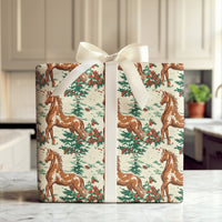 Equestrian Holiday Gift Wrap, Vintage Horse Christmas Wrapping Paper, Rustic Pony Pine Tree Wrapping Paper, Winter Holiday Horse Lover Present