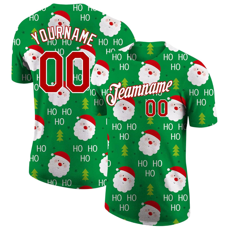 Personalized Holiday Sports Tee, Custom Christmas Santa Ho Ho Ho Jersey Shirt, Performance Christmas Jersey, Winter Fan Present