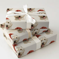 Christmas Dog Gift Wrap, Goldendoodle Santa Hat Wrapping Paper, Watercolor Puppy Wrapping Paper, Holiday Gift Wrap, Dog Lover Present Wrap
