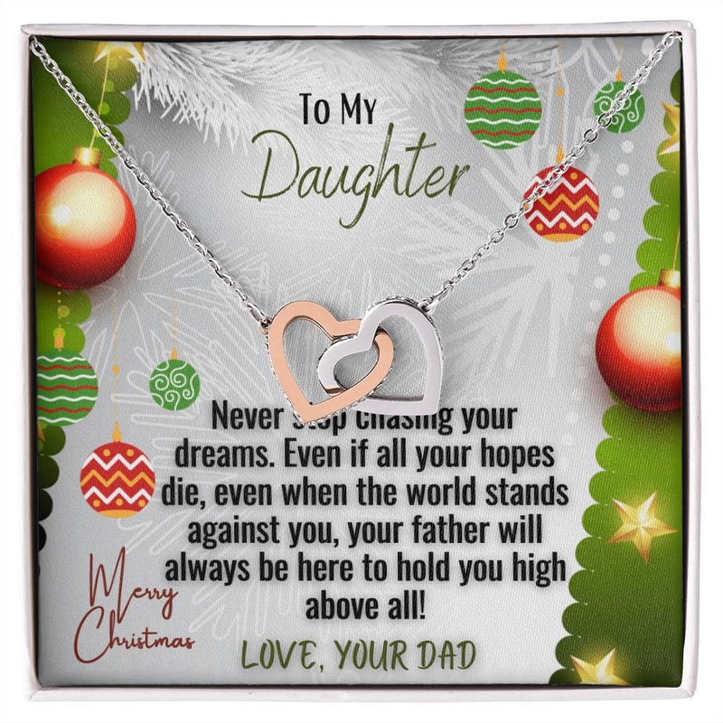 Dad to Daughter Heart Necklace, Interlocking Hearts Necklace for Daughter, Cubic Zirconia Heart Pendant Necklace, Sentimental Christmas Present