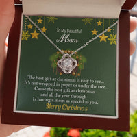 Mother Christmas Necklace, Love Knot Necklace for Mom, Love Knot Pendant Necklace, White Gold CZ Necklace, Holiday Keepsake Present for Mother