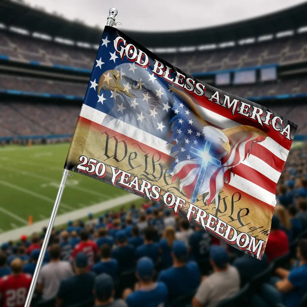Patriotic USA House Flag | 250 Years of Freedom 1776-2026 Eagle & Cross | Weather-Resistant Double Sided | Commemorative Gift for Patriots