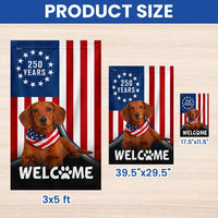 Dachshund Garden Flag Patriotic Welcome | 250 Years Betsy Ross Design | Double-Sided Polyester | Dog Lover Gift