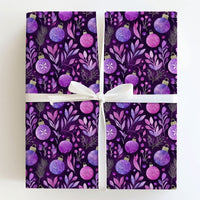 Watercolor Botanical Wrapping Paper, Purple Ornament Wrapping Paper, Elegant Christmas Wrapping Paper, Holiday Gift Wrap Roll