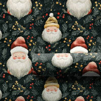 Retro Santa Gift Wrap Roll, Adorable Santa Claus Christmas Wrapping Paper, Festive Green Holiday Wrap, Winter Berry Present Paper Roll