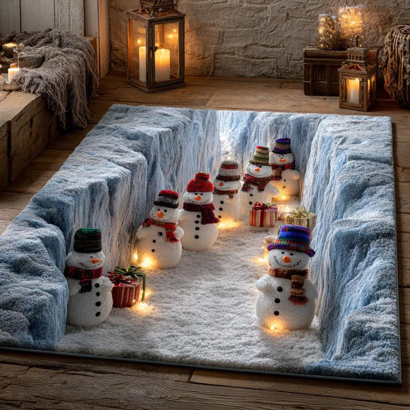Christmas Snowman Holiday Rug, Cliff Snowman Area Rug, Winter Season Floor Mat, Non-Slip Washable Accent Rug, Kids Bedroom Holiday Decor
