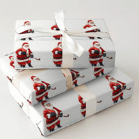 Sports Christmas Gift Wrap, Hockey Santa Wrapping Paper, Humorous Santa Claus Wrapping Paper, Ice Hockey Fan Holiday Gift Wrap Paper Roll