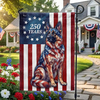 German Shepherd Betsy Ross Garden Flag | 250 Years Patriotic Dog Design | Double-Sided UV-Resistant Polyester | American History Decor