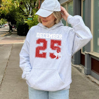 Retro Holiday Graphic Sweatshirt, December 25 Christmas Hoodie, Vintage Distressed Xmas Hooded Pullover, Winter Holiday Party Hoodie