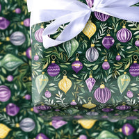 Festive Holiday Foliage Gift Wrap, Watercolor Christmas Ornament Wrapping Paper, Green Ornament Gift Wrap, Botanical Xmas Wrapping Paper