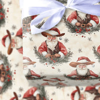 Watercolor Country Christmas Gift Wrap, Rustic Cowboy Santa Wrapping Paper, Western Santa Wreath Holiday Paper, Vintage Xmas Wrapping Roll