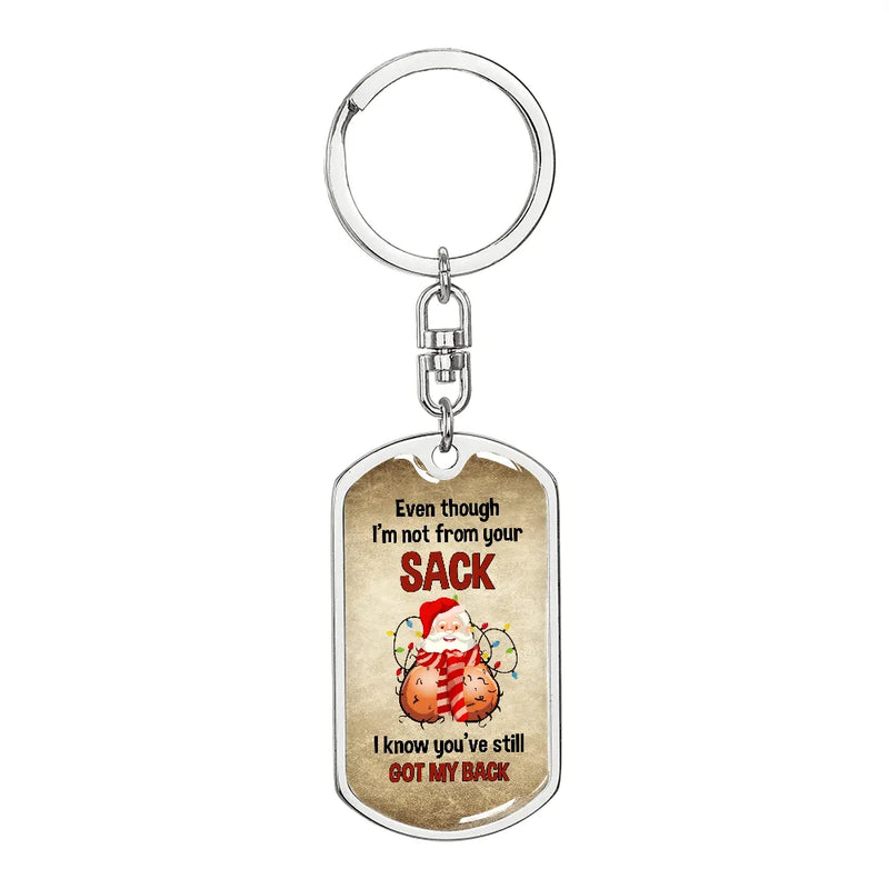 Santa Pun Christmas Keychain, Humorous Step Dad Keychain, Bonus Dad Dog Tag Keychain, Meaningful Stepdad Present from Daughter Son
