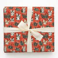 Festive Holiday Kitten Gift Wrap, Christmas Cat Wrapping Paper, Winter Foliage Cat Wrapping Paper, Xmas Present Paper for Cat Lovers