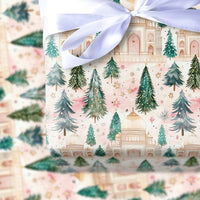 Watercolor Winter Forest Gift Wrap, Taj Mahal Christmas Wrapping Paper, Snowy India Landmark Wrapping Paper, Unique Holiday Gift Wrap