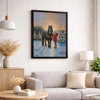 Girl and Pony Winter Snow Scene Painting Print, Christmas Horse Canvas Wall Art, Holiday Farmhouse Poster, Equestrian Digital Download Decor