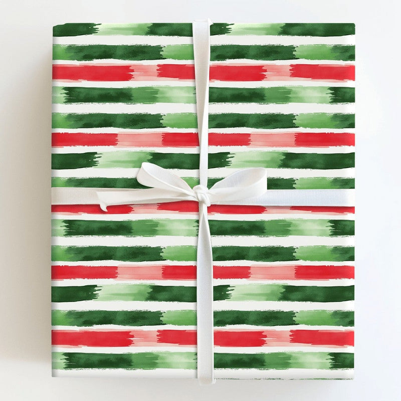 Modern Christmas Gift Wrap, Abstract Brushstroke Wrapping Paper, Red and Green Holiday Wrapping Paper Roll, Contemporary Xmas Gift Wrap