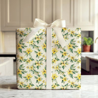 Floral Christmas Gift Wrap, Yellow Poinsettia Wrapping Paper, Watercolor Botanical Wrapping Paper, Elegant Winter Holiday Paper Roll
