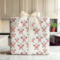 Humorous Gym Holiday Gift Wrap, Weightlifting Santa Christmas Wrapping Paper, Fitness Barbell Santa Paper, Bodybuilder Present Wrapping Paper