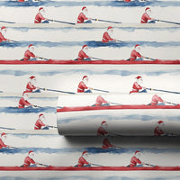 Crew Rower Scull Holiday Gift Wrap, Rowing Santa Wrapping Paper, Watercolor Sports Santa Paper, Christmas Regatta Wrapping Paper Roll