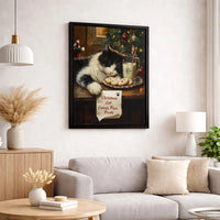 Comfy Festive Tree Cocoa Holiday Print, Sleeping Christmas Cat Wall Art Digital Download, Adorable Kitten Canvas Art, Winter Pet Lover Printable