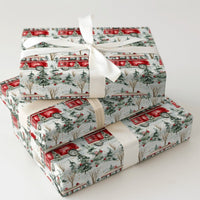 Vintage Camper Holiday Gift Wrap, Red Camper Van Christmas Wrapping Paper, Snowy Winter Wonderland Wrapping Paper, Festive Xmas Gift Wrap