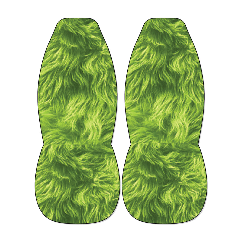 Holiday Plush Front Seat Covers, Lime Green Fuzzy Car Seat Covers, Green Monster Car Seat Covers, Christmas Auto Bucket Seat Protector Set