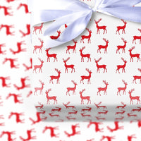Christmas Reindeer Silhouette Gift Wrap, Red Reindeer Wrapping Paper, Minimalist Red Stag Present Paper, Winter Holiday Wrapping Paper Roll