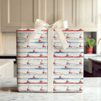 Crew Rower Scull Holiday Gift Wrap, Rowing Santa Wrapping Paper, Watercolor Sports Santa Paper, Christmas Regatta Wrapping Paper Roll