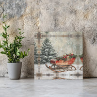 Snowy Pine Winter Scene Poster, Vintage Christmas Sleigh Wall Art, Rustic Farmhouse Holiday Print, Digital Download Festive Christmas Decor