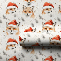 Adorable Woodland Animal Gift Wrap, Watercolor Fox Christmas Wrapping Paper, Santa Hat Winter Fox Wrapping Paper, Festive Holiday Gift Wrap Roll