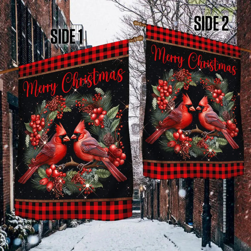 Pine Berries Winter Yard Flag, Red Cardinal Christmas Garden Flag, Double Sided Holiday Bird Lawn Flag, Christmas Yard Decor