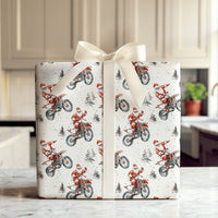 Dirt Bike Santa Tricks Gift Wrap, Motocross Santa Christmas Wrapping Paper, Winter Motorcycle Wrapping Paper, Biker Holiday Gift Wrap