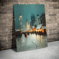 Impressionist Winter Street Wall Decor, Snowy Christmas Market Canvas Art, Festive Holiday Canvas Print, Winter Wall Art, Seasonal Home Present