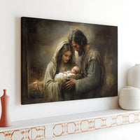 Holy Family Mary Joseph Baby Jesus Print, Nativity Scene Canvas Wall Art, Christian Christmas Wall Decor, Nativity Digital Download