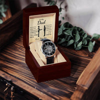 Openwork Mechanical Timepiece, Dad Automatic Skeleton Watch, Genuine Leather Band Dad Watch, LED Mahogany Box Christmas Present for Him
