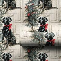 Dog with Tree Holiday Gift Wrap, Black Labrador Christmas Wrapping Paper, Watercolor Pet Wrapping Paper, Dog Lover Xmas Present Paper Roll