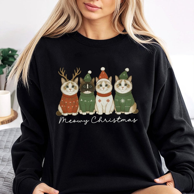 Festive Reindeer Kitties Holiday Sweater, Meowy Christmas Cat Sweatshirt, Adorable Xmas Cat Crewneck Pullover, Humorous Christmas Cat Lover Present