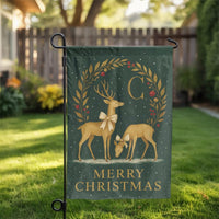 Elegant Winter Wreath Yard Flag, Christmas Golden Deer Garden Flag, Holiday Monogram Garden Flag, Festive Outdoor Decor Housewarming Present