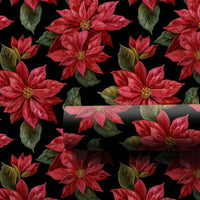 Floral Holiday Gift Wrap, Red Poinsettia Christmas Wrapping Paper, Botanical Winter Wrapping Paper Roll, Elegant Xmas Gift Wrap