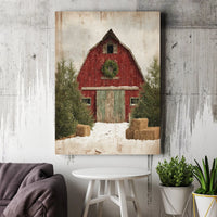 Snowy Winter Barn Wall Art, Red Barn Christmas Canvas, Rustic Farmhouse Holiday Canvas Print, Country Barn Christmas Decor, Comfy Farm Present