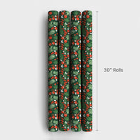 Holiday Berries Wrapping Paper, Botanical Christmas Wrapping Paper, Festive Ornament Wrapping Paper, Winter Pine Green Gift Wrap Roll