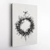 Minimalist Botanical Sketch Wall Art, Christmas Wreath Canvas Print, Modern Holiday Wreath Decor, Digital Download Printable Xmas Art Present