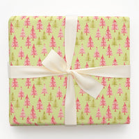 Pink and Green Pine Gift Wrap, Watercolor Christmas Tree Wrapping Paper, Festive Tree Present Paper, Holiday Wrapping Paper, Xmas Gift Wrap