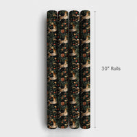 Rustic Pine Reindeer Gift Wrap, Vintage Reindeer Wrapping Paper, Dark Christmas Ornament Paper Roll, Elegant Winter Reindeer Gift Wrap