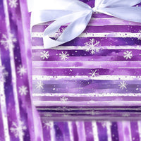 Watercolor Striped Gift Wrap, Purple Snowflake Wrapping Paper, Winter Holiday Wrapping Paper, Christmas Gift Wrap, Seasonal Present Paper