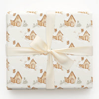 Snowy Cottage Holiday Gift Wrap, Winter Village Christmas Wrapping Paper, Watercolor Cabin Wrapping Paper, Comfy Seasonal Gift Wrapping Paper