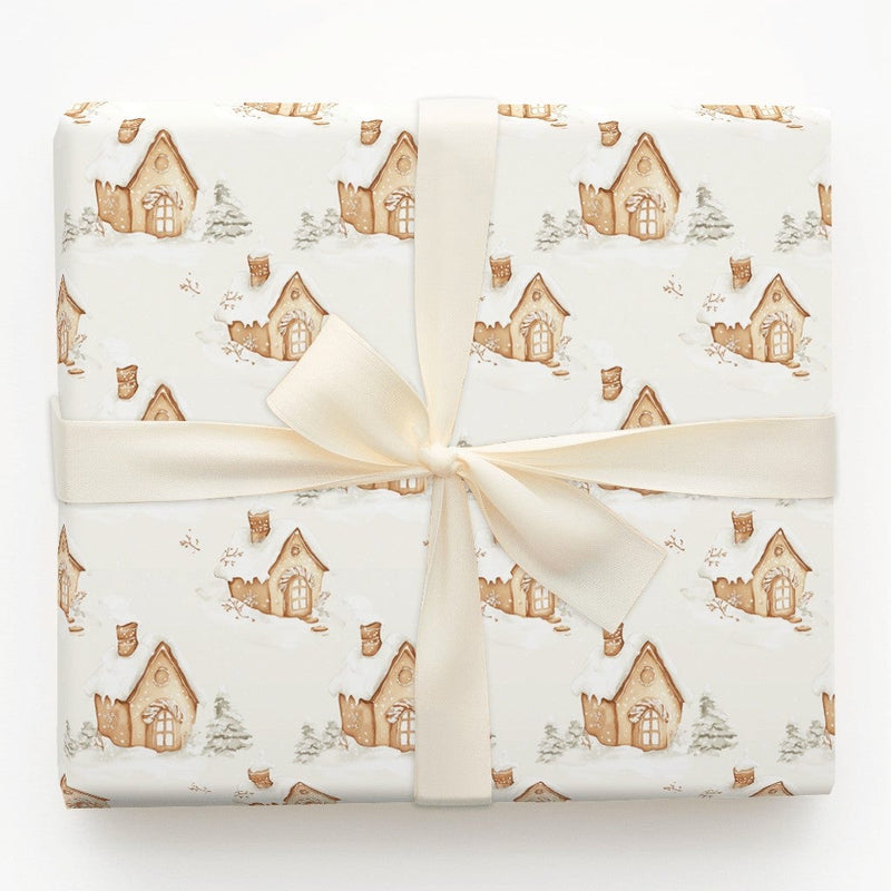 Snowy Cottage Holiday Gift Wrap, Winter Village Christmas Wrapping Paper, Watercolor Cabin Wrapping Paper, Comfy Seasonal Gift Wrapping Paper